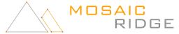 Logo with stylized triangles and text 'MOSAIC RIDGE' on a black background.
