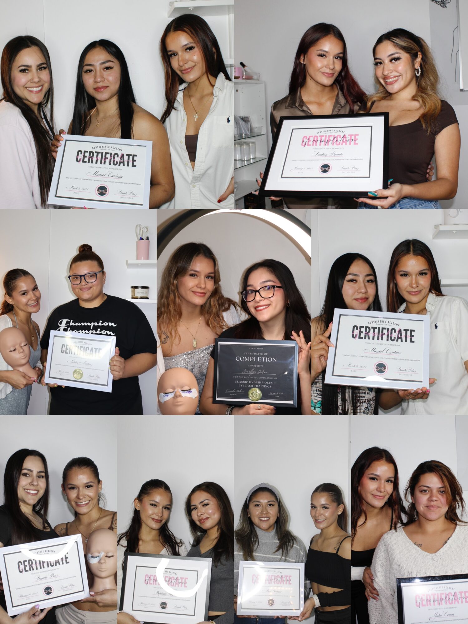 Group of women holding certificates and awards, smiling indoors, with some wearing casual and formal attire.
