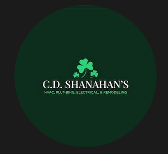 Logo with green shamrocks and text for C.D. Shanahan's HVAC, plumbing, electrical, and remodeling services.