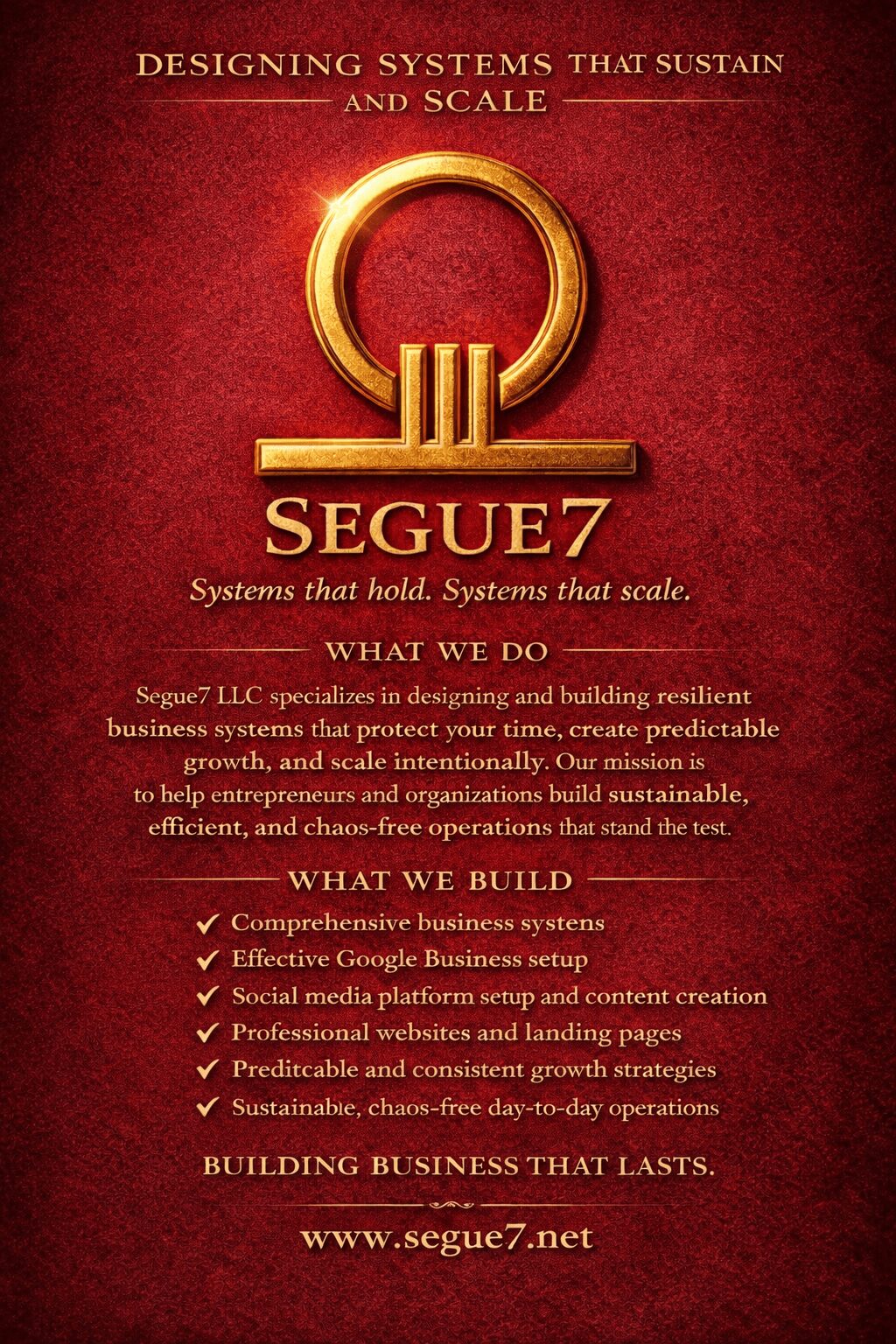 Book cover with red background, gold logo, and white text about designing systems and business strategies.