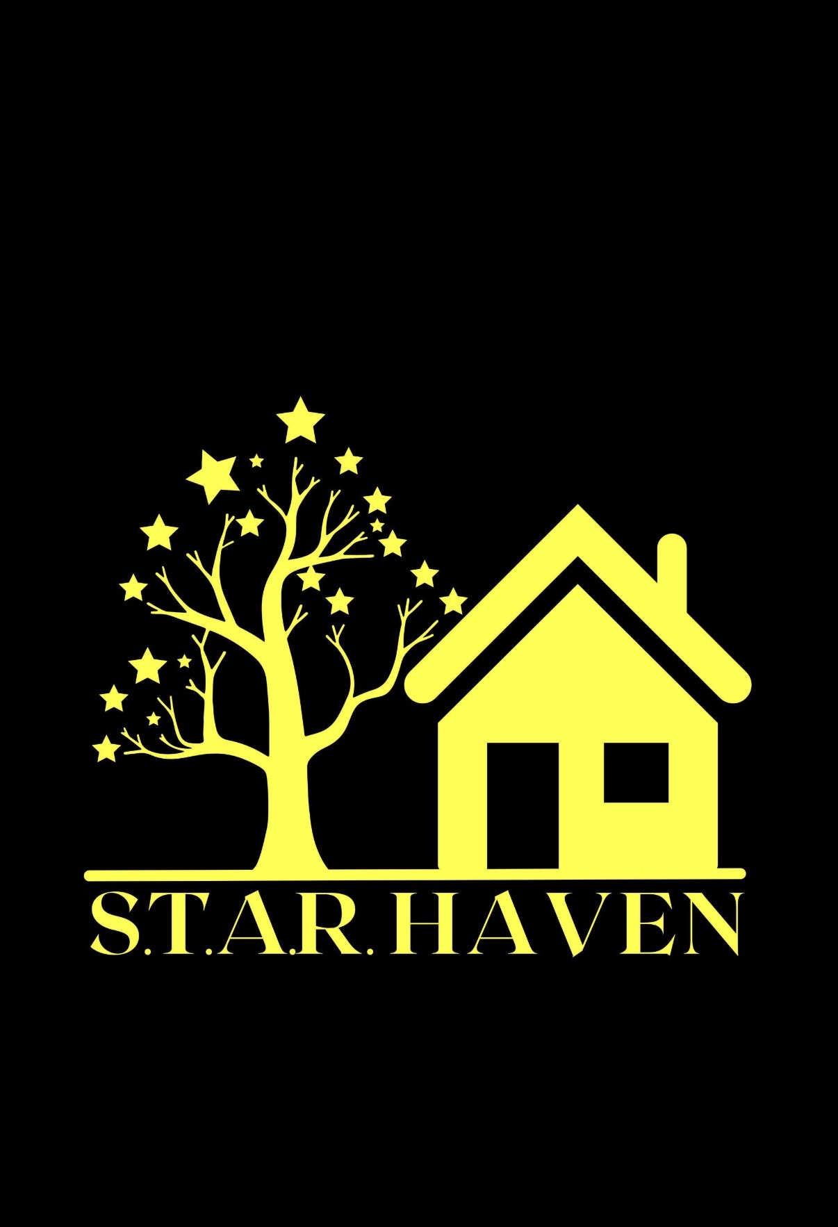 Yellow tree with stars and a house with a chimney, and text 'S.T.A.R. HAVEN' below.
