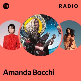 Three women, one with a guitar, in circular frames against a pink background, with text 'RADIO' and 'Amanda Bocchi'.