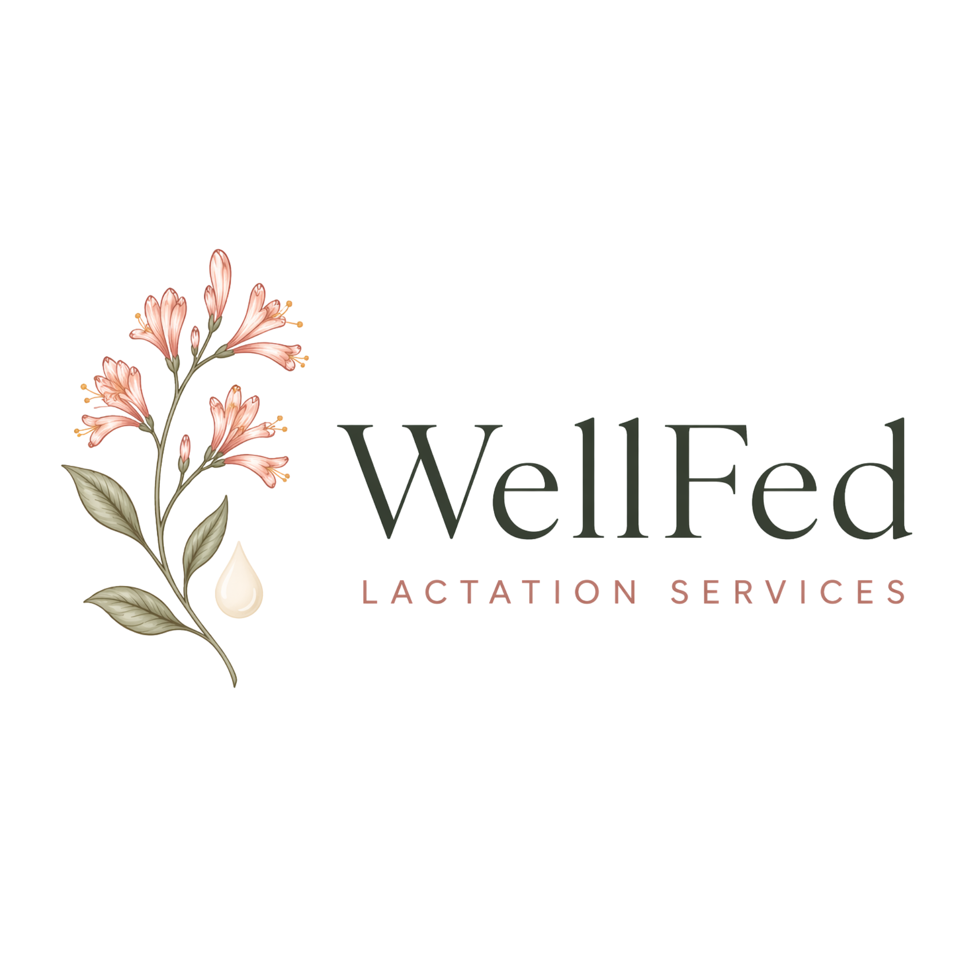 A floral logo with pink flowers and green leaves, and the text 'WellFed Lactation Services'.