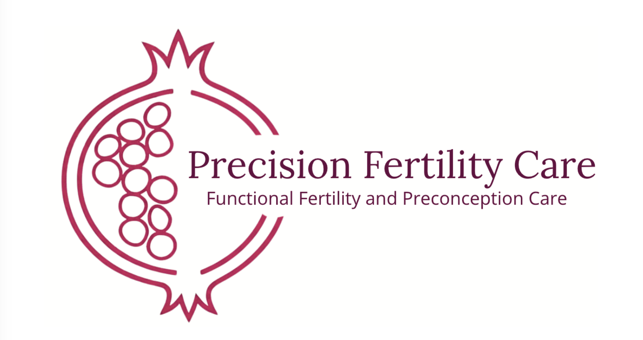 Logo with a stylized pomegranate and text reading 'Precision Fertility Care' and 'Functional Fertility and Preconception Care'.