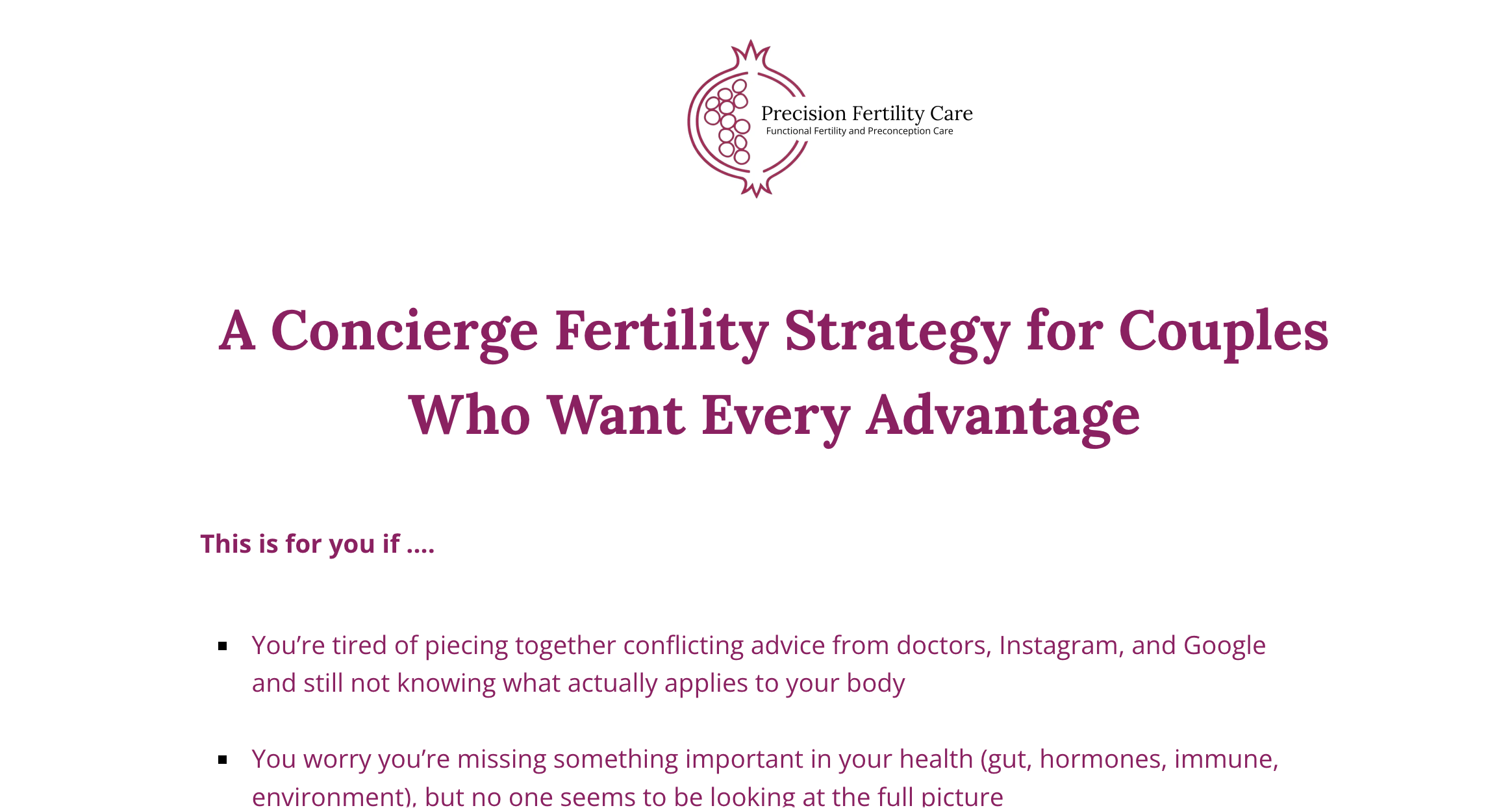 Title page of a fertility strategy document with logo and text about couples' advantages.
