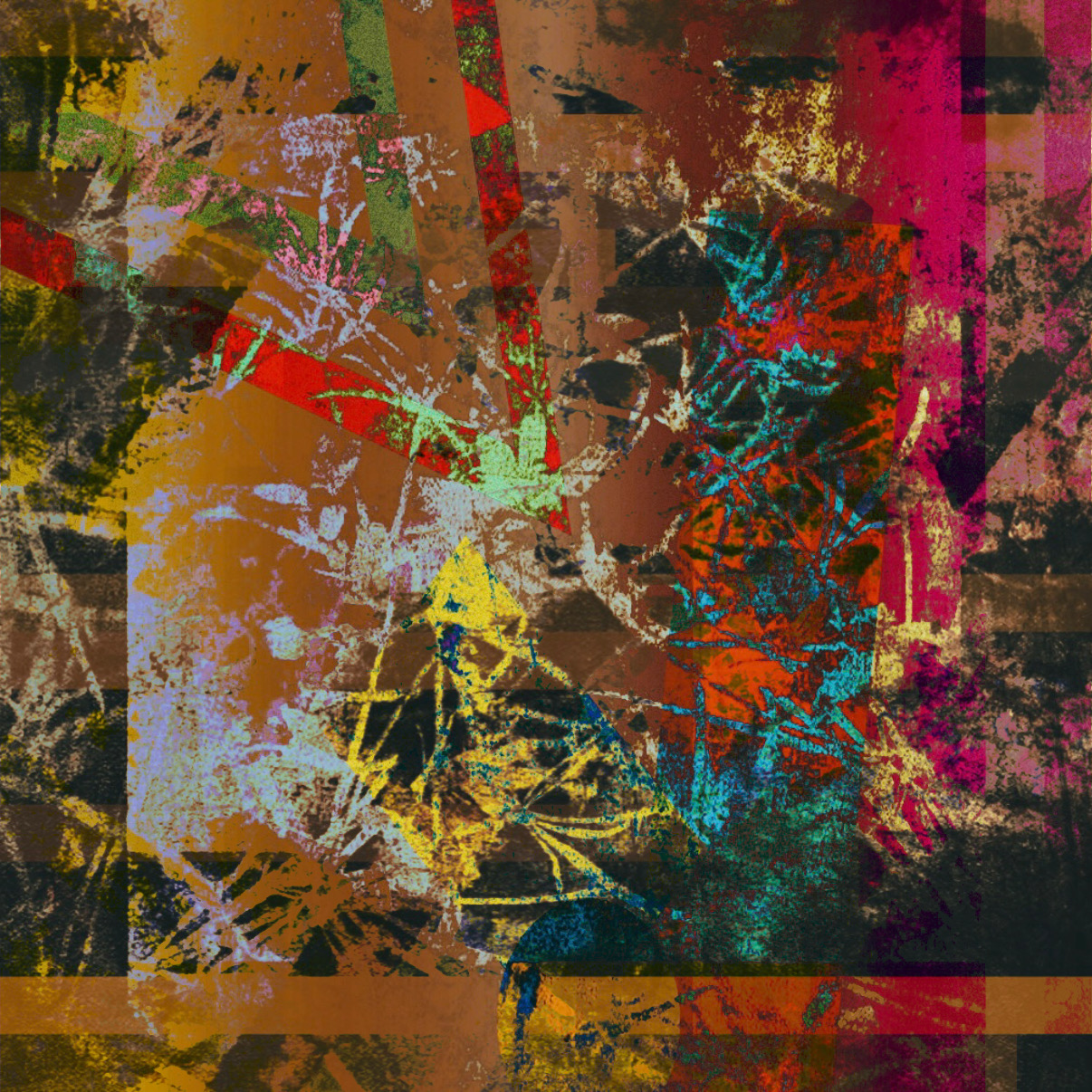 Abstract colorful digital artwork with splashes of various colors and textures.
