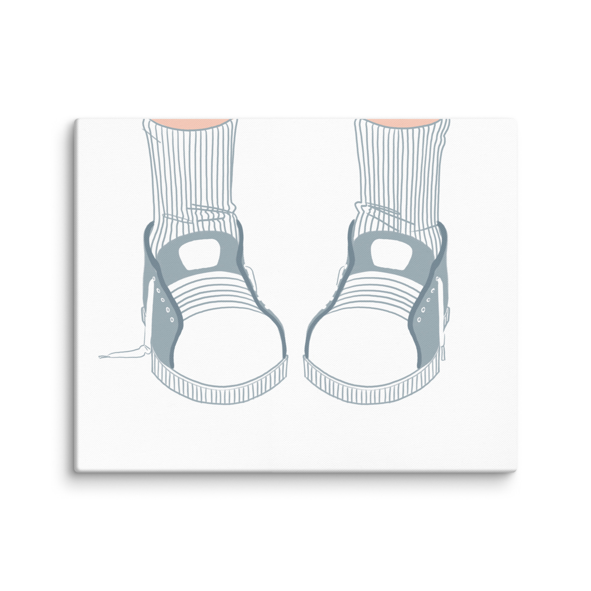 Drawing of a pair of sneakers with socks, viewed from the front, on a white background.