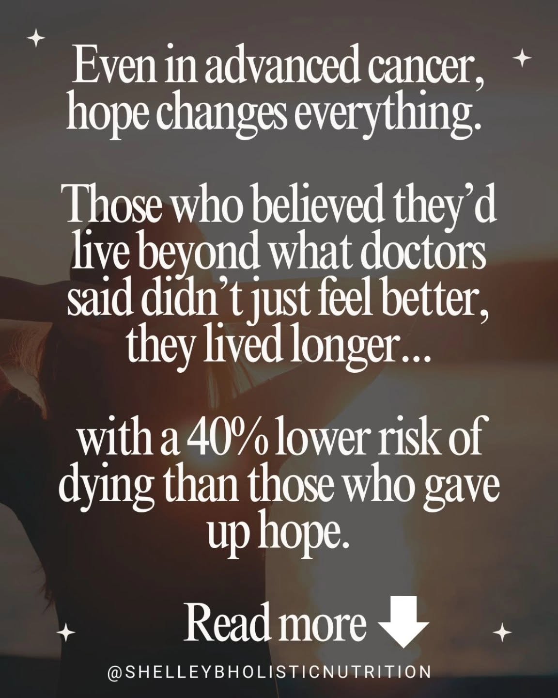 Text about hope and cancer survival, with a call to read more, on a blurred background.