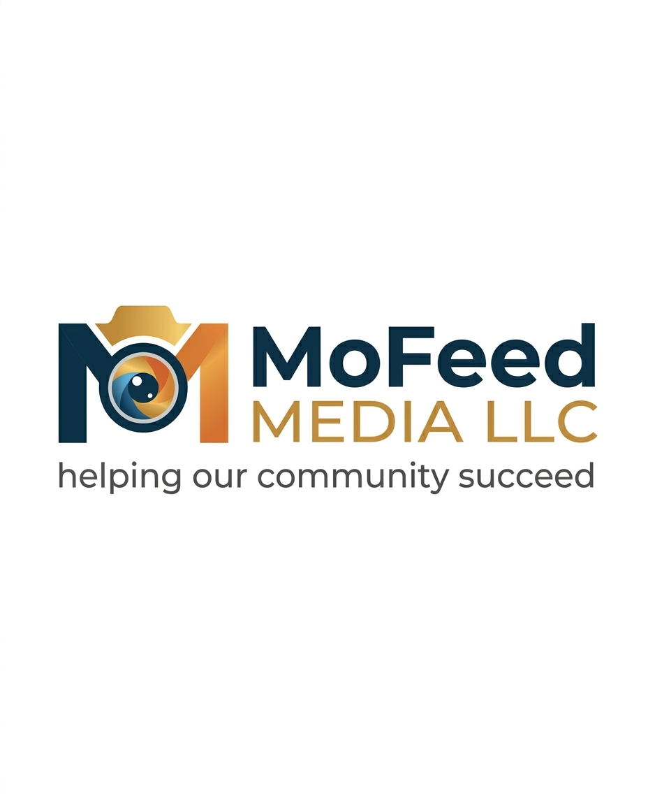 MoFeed Media LLC logo with camera icon and tagline, helping our community succeed.