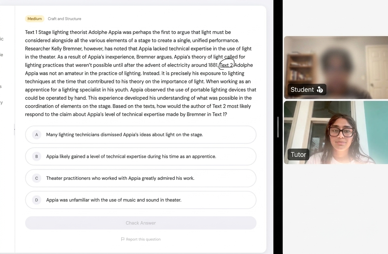 Screenshot of a presentation slide with text and two small images of a person and a tutor, with a white background.