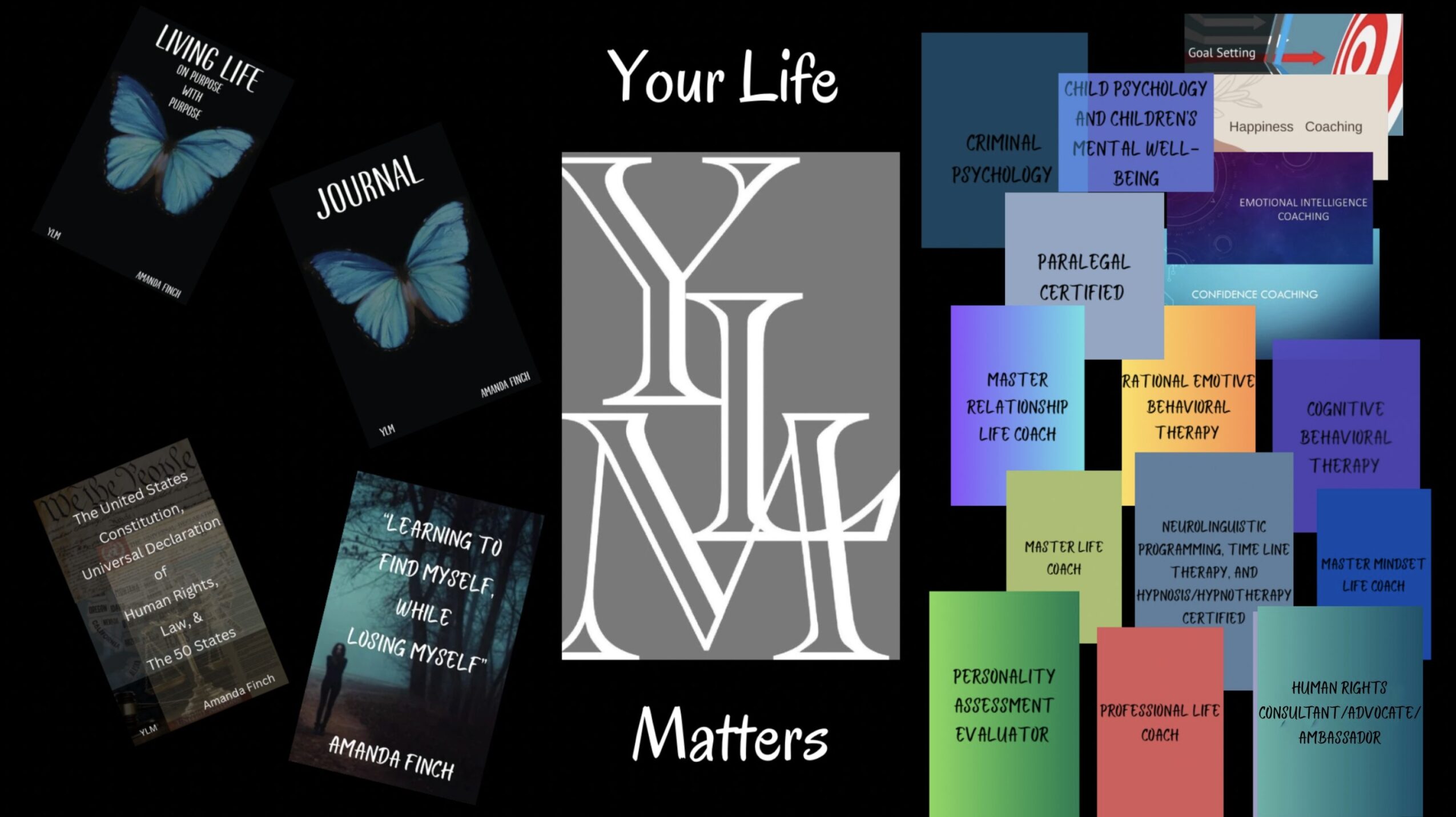 Various book covers and posters related to personal development and life matters, with a central logo reading 'Your Life Matters'.