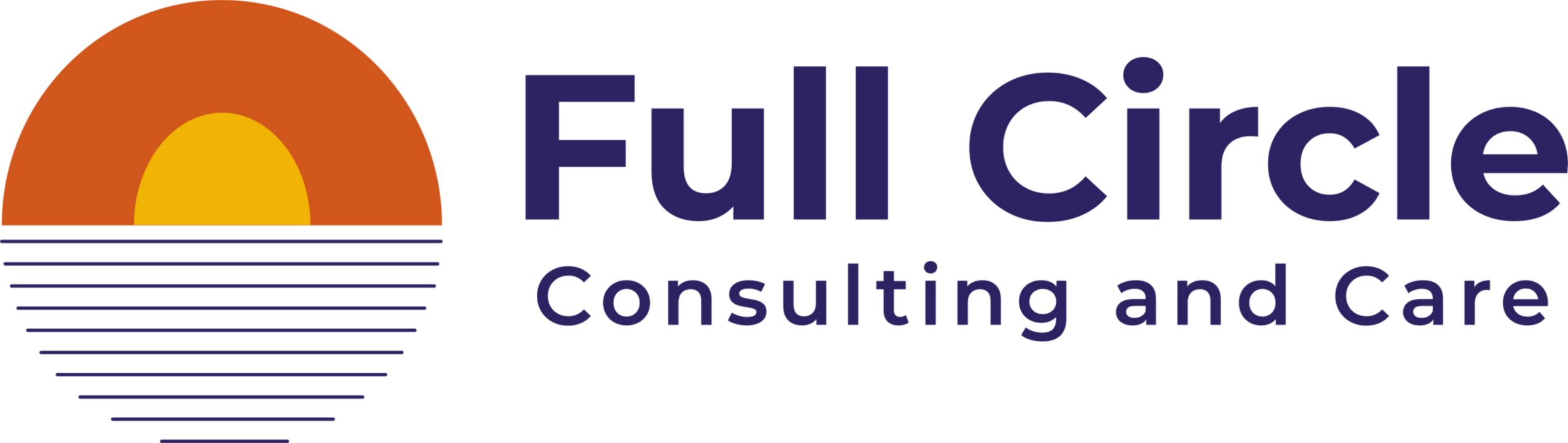 Logo with a stylized sun and horizon, and text reading 'Full Circle Consulting and Care'.