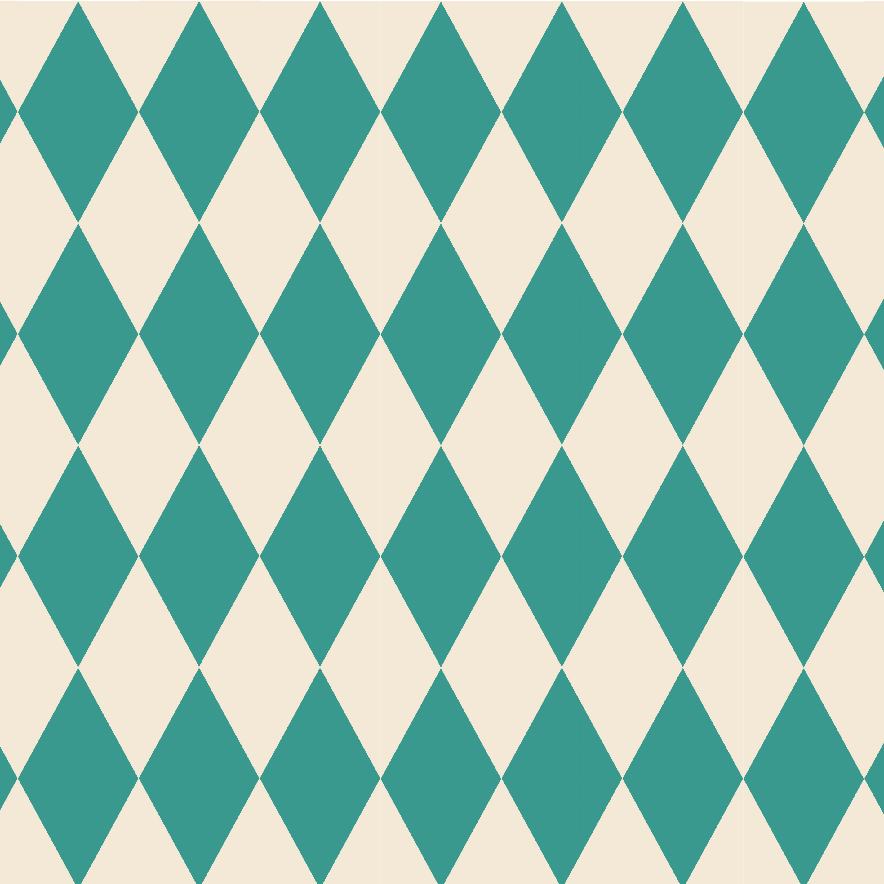 Repeating diamond pattern with teal and beige colors, geometric design, symmetrical, decorative background.