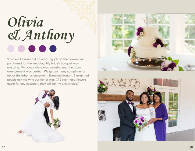 Wedding invitation with images of a cake and a group of people, including a bride and groom, in a bright room.