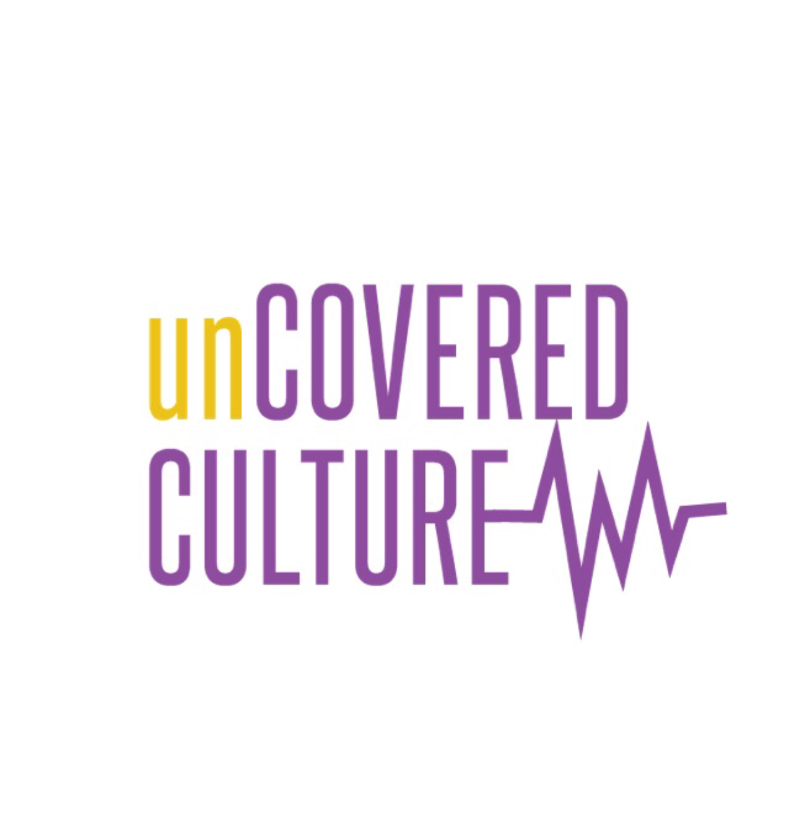 Text logo with yellow, purple, and white colors reading 'uncovered culture' with a heartbeat line ending in a star.