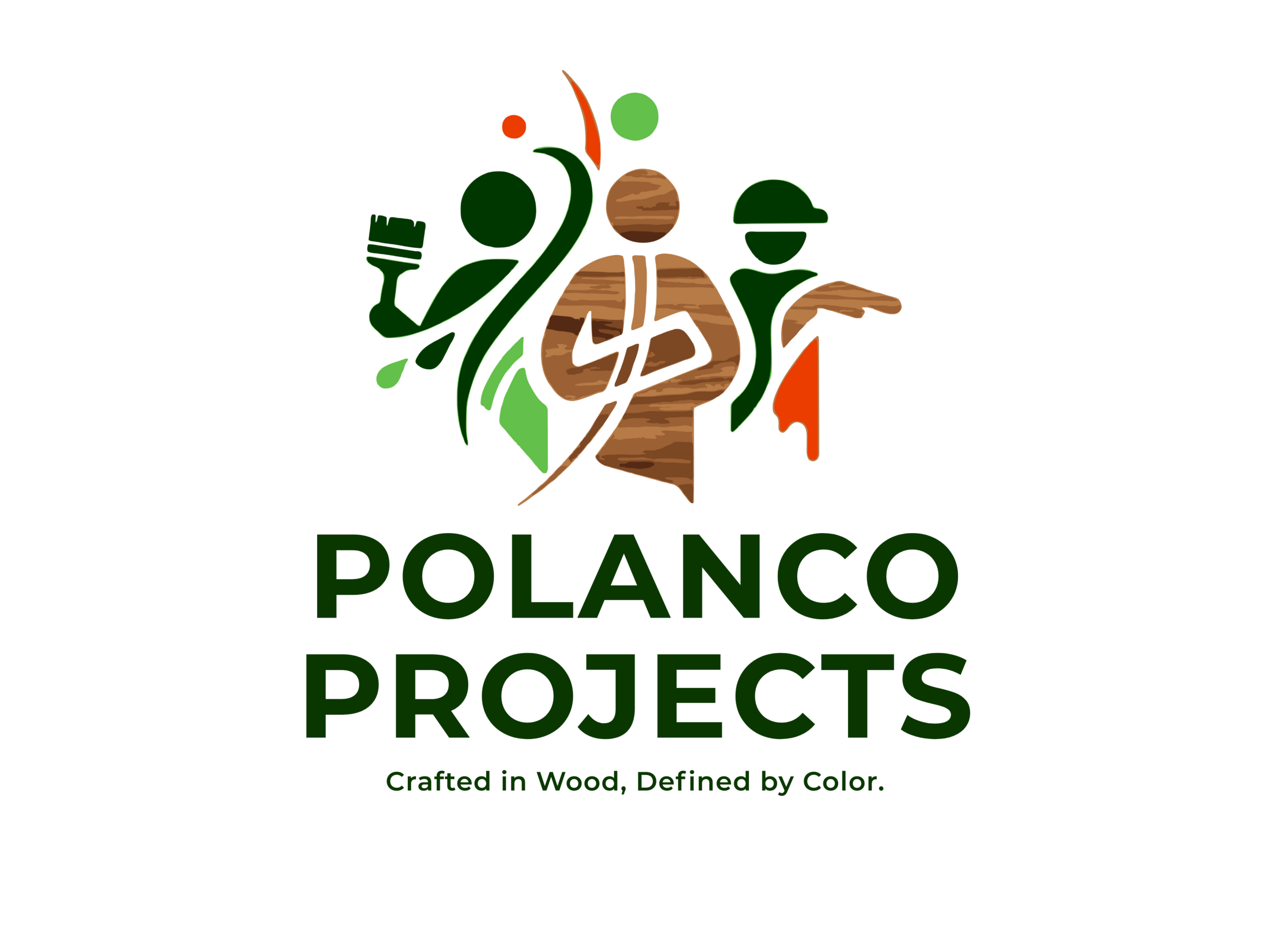 Logo with stylized tree, person, and abstract shapes, and text 'POLANCO PROJECTS' on black background.