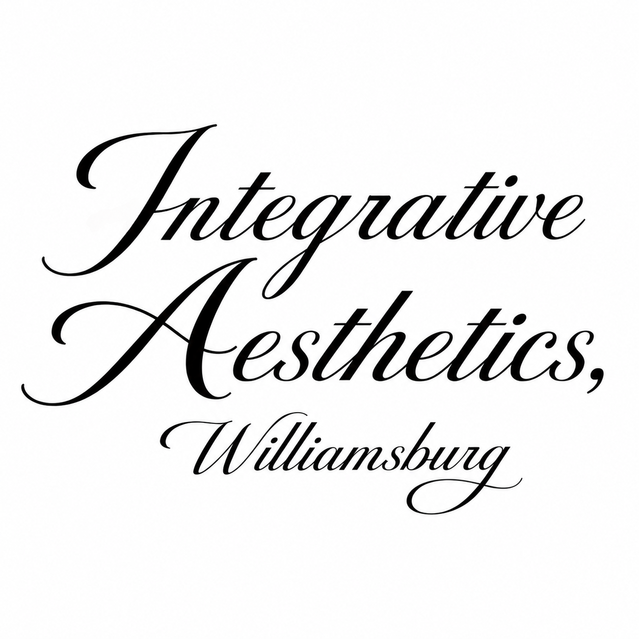 Text reads 'Integrative Aesthetics, Williamsburg' in elegant cursive font.