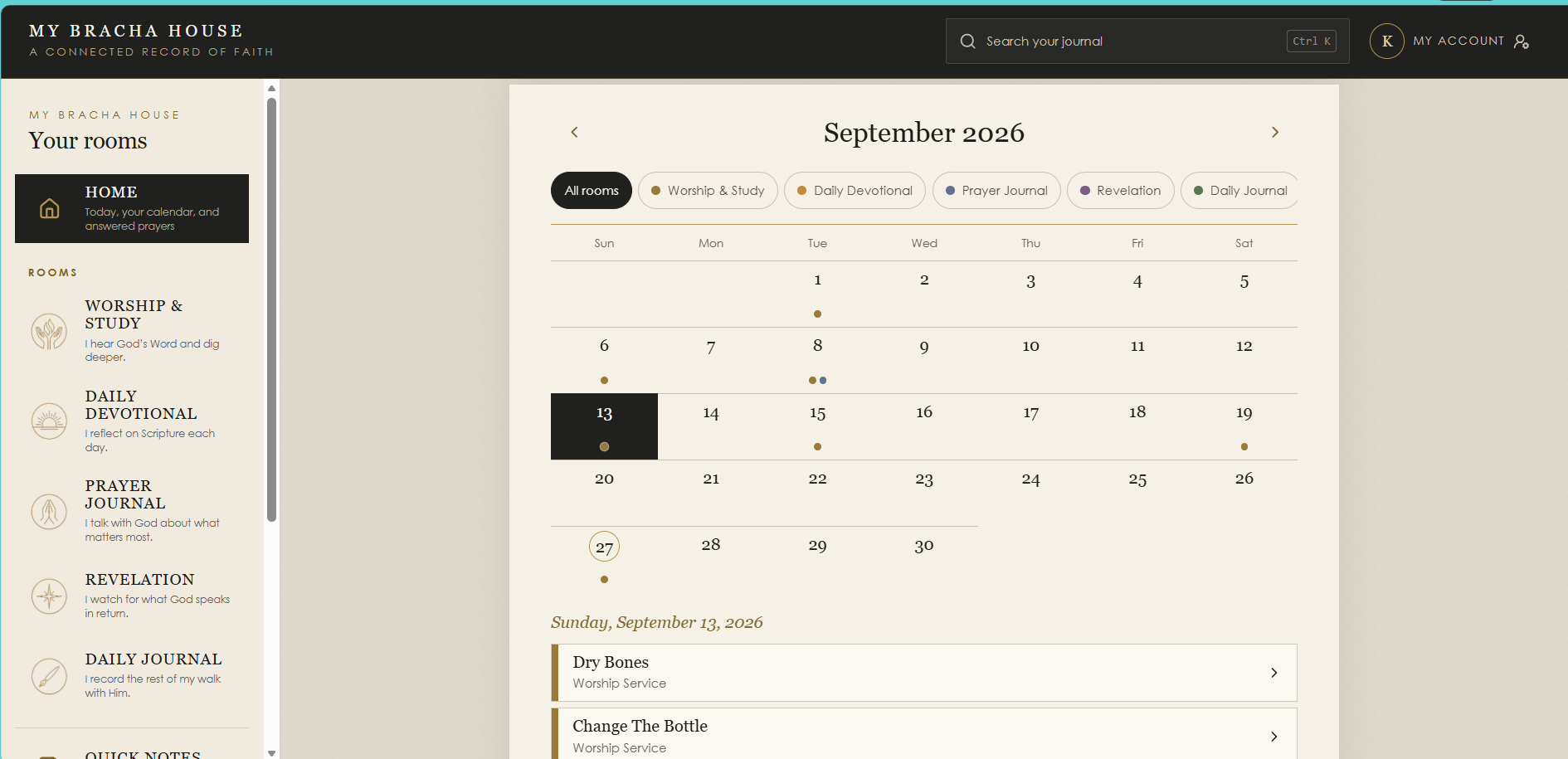 Digital calendar showing September 2020, with a highlighted date, and a sidebar menu on the left.
