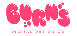 Pink stylized text spelling 'BURN'S' with smaller pink text below reading 'DIGITAL DESIGN CO.' on a black background.