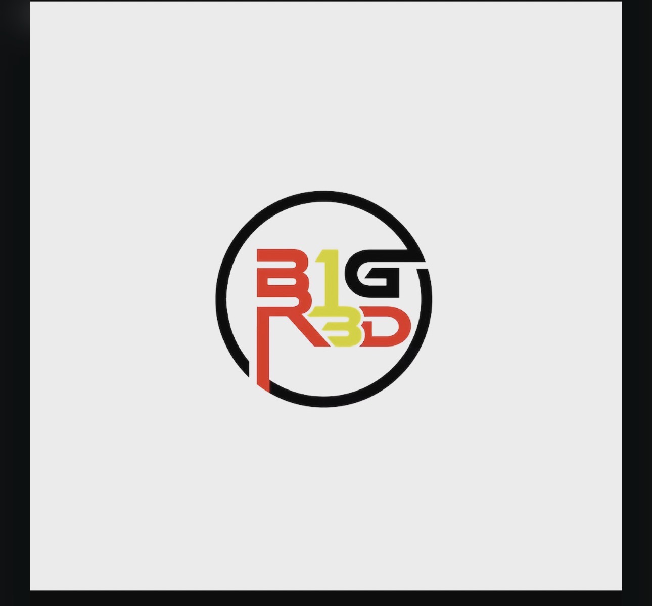 Circular black logo with stylized red, yellow, and black lettering on a light background.