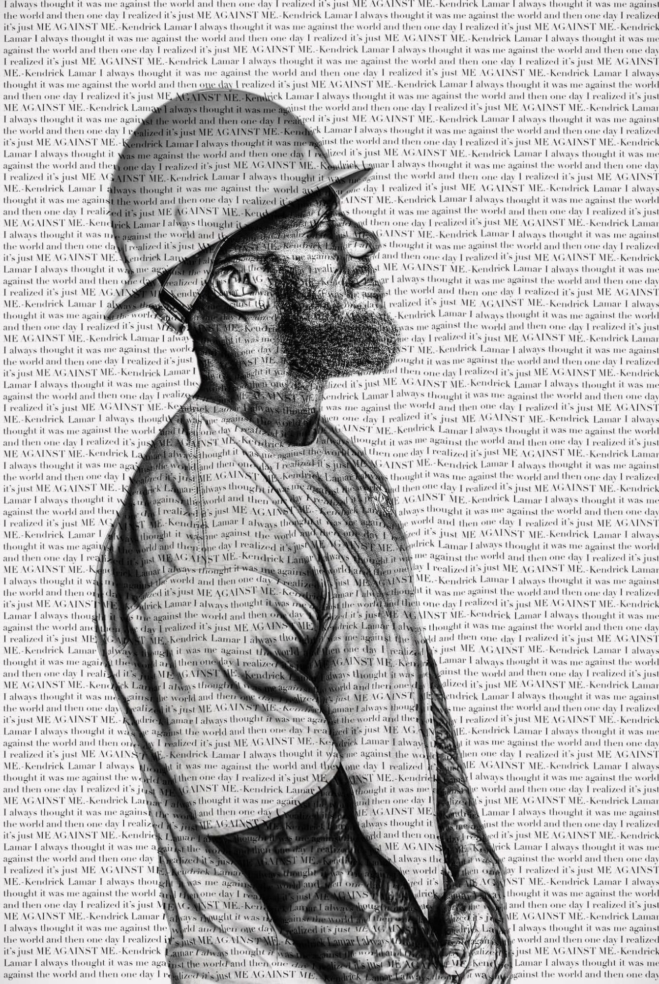 Side profile of a man with a beard wearing a helmet and casual clothing, with text background.