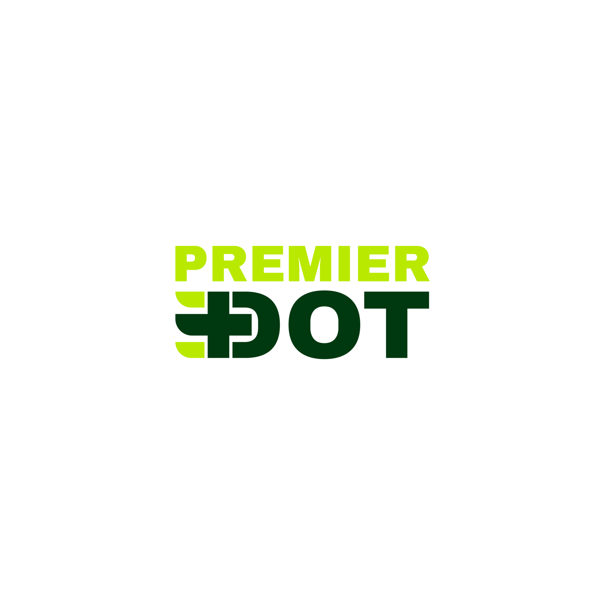 Black background with green text reading 'PREMIER' above a stylized 'DOT' logo.