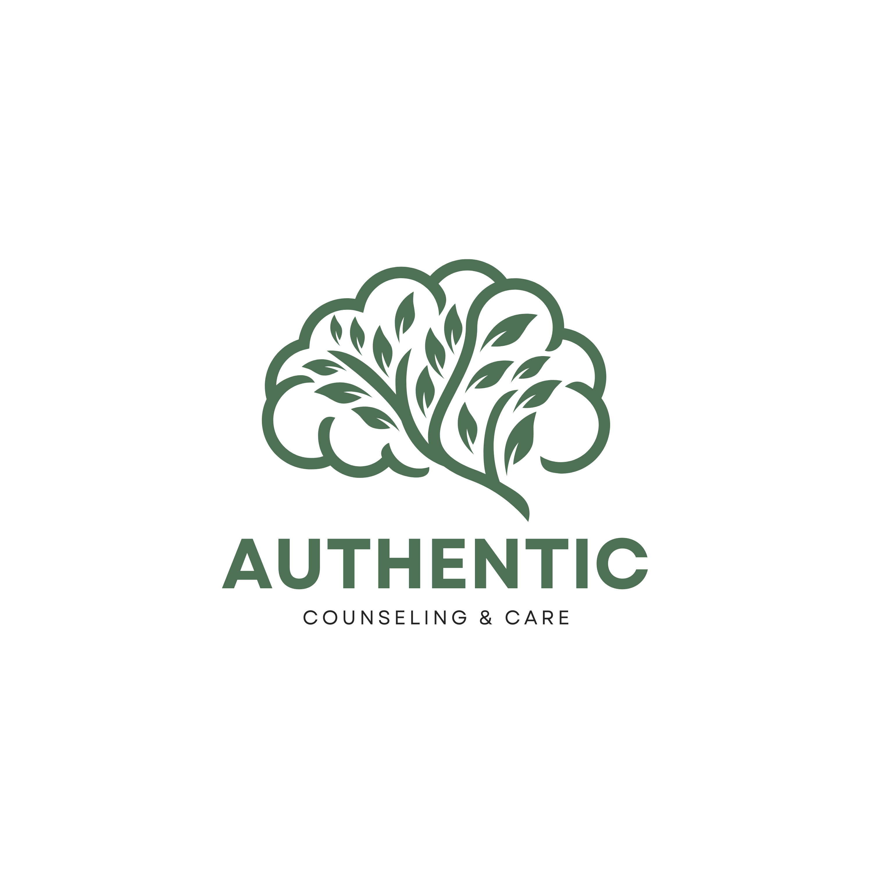 A green tree illustration with the word AUTHENTIC and smaller text COUNSELING & CARE below.