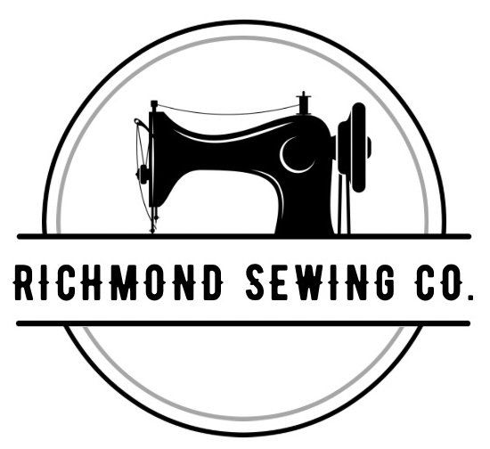 Circular logo with a black sewing machine and the words “Richmond Sewing Co.”