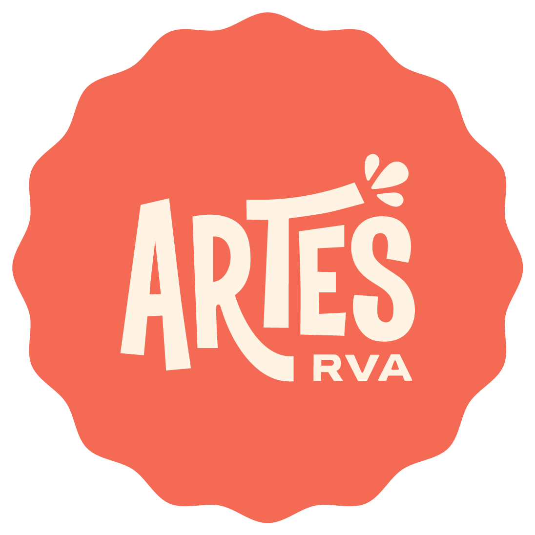 Cream-colored “ARTES RVA” lettering on a coral scalloped circle against a black background.